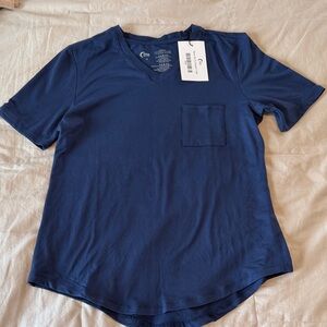 Zyia Go To Pocket Blue V-Neck Short Sleeve Tee